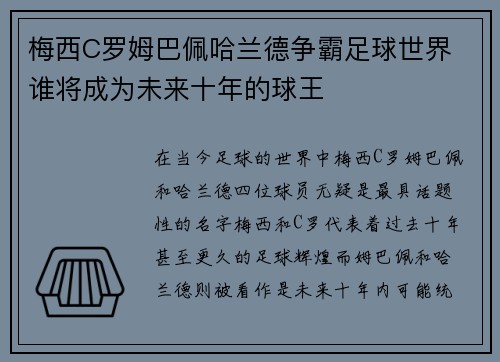 梅西C罗姆巴佩哈兰德争霸足球世界 谁将成为未来十年的球王